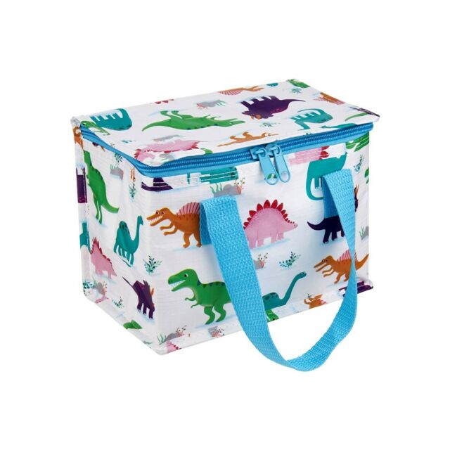 dinosaur print foil insulated lunch bag made from recycled bottles