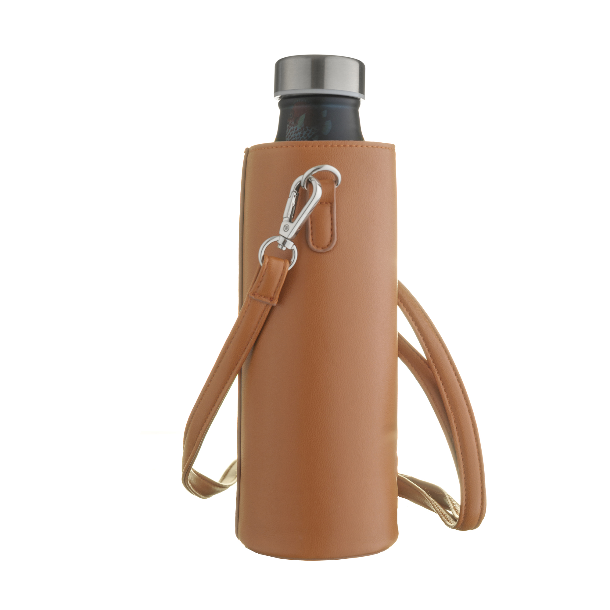 Faux Real Vegan leather bottle carrier tan One Green Bottle