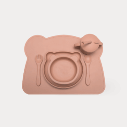 Baby feeding Lunch Set - Little Bear silicone toddler weaning set - Hangry Bear brown