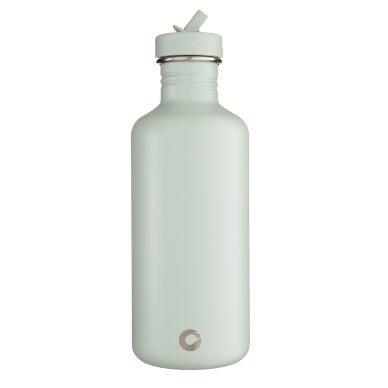 large green metal water bottle one green bottle