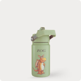 Green Zog water bottle made from recycled stainless steel and plastic.