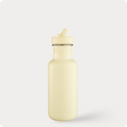 Yellow stainless steel water bottle with sports cap and straw