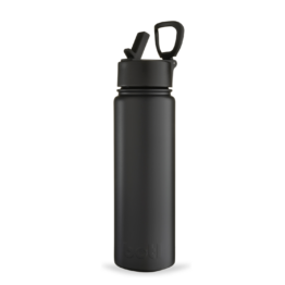 large black leakproof water bottle with straw