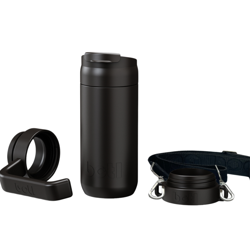 400ml Brew Flask - Reusable insulated leakproof cup with handle and carry strap - Vamp black - BOTL - Image 2