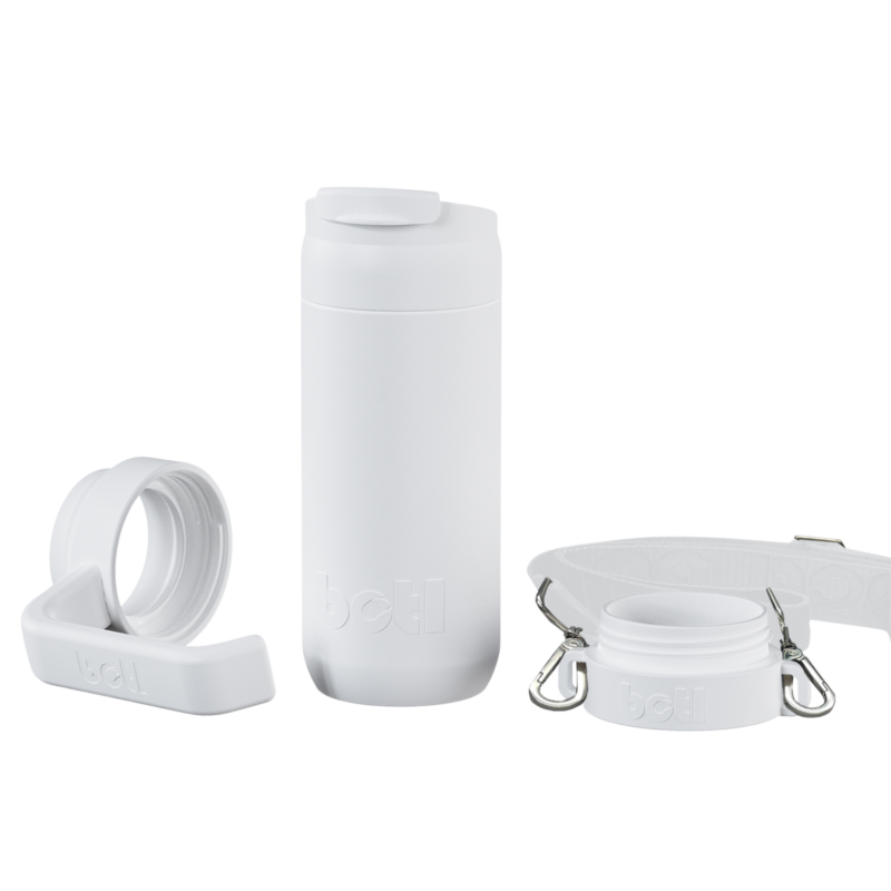 400ml Brew Flask - Reusable insulated leakproof cup with handle and carry strap - White - BOTL - Image 4