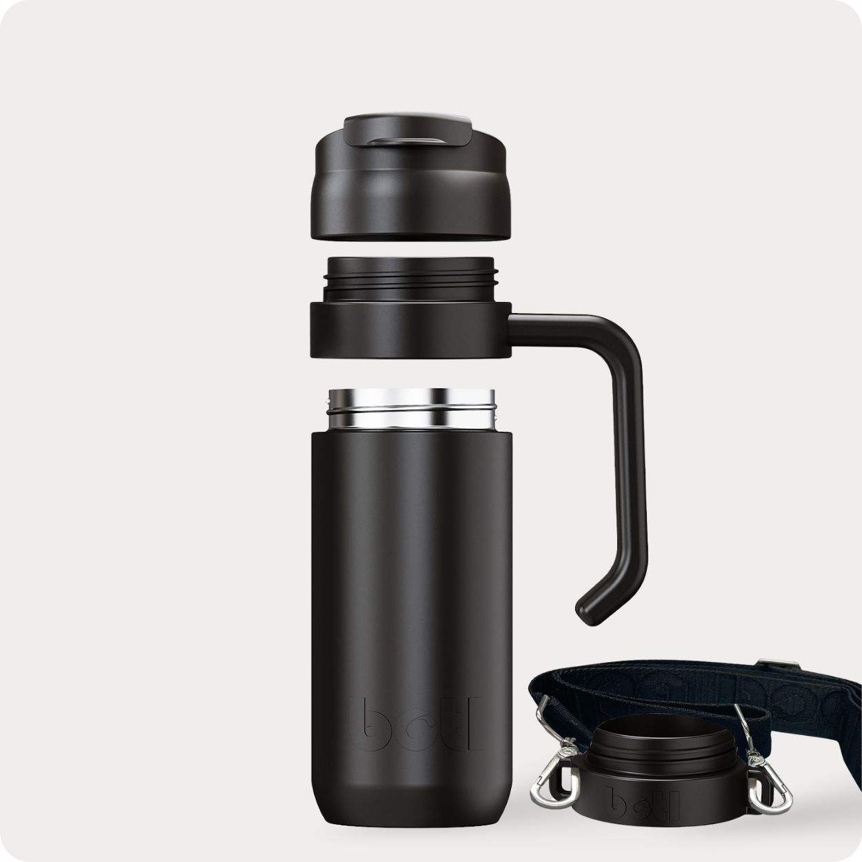 400ml Brew Flask - Reusable insulated leakproof cup with handle and carry strap - Vamp black - BOTL