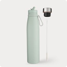 800ml plastic free water bottle in pastel green, bundled with a cap and straw