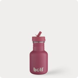 Plastic free water bottle coated in a burgandy design